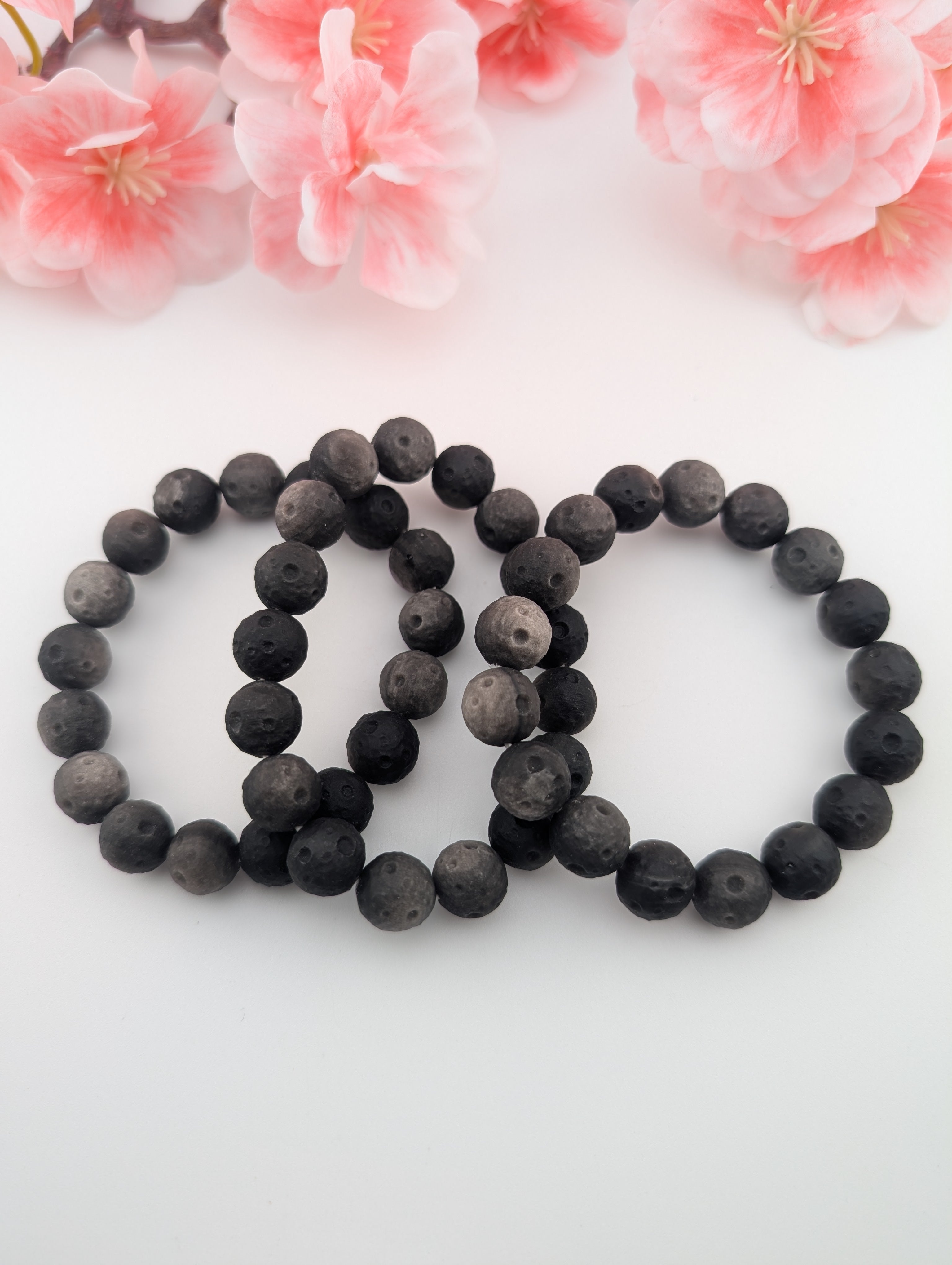 Silber Obsidian Armband Mond 12 mm